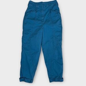 Anthropologie‎ High Rise Paperbag Tapered Cargo Pants Blue US 6 Adjustable Ankle